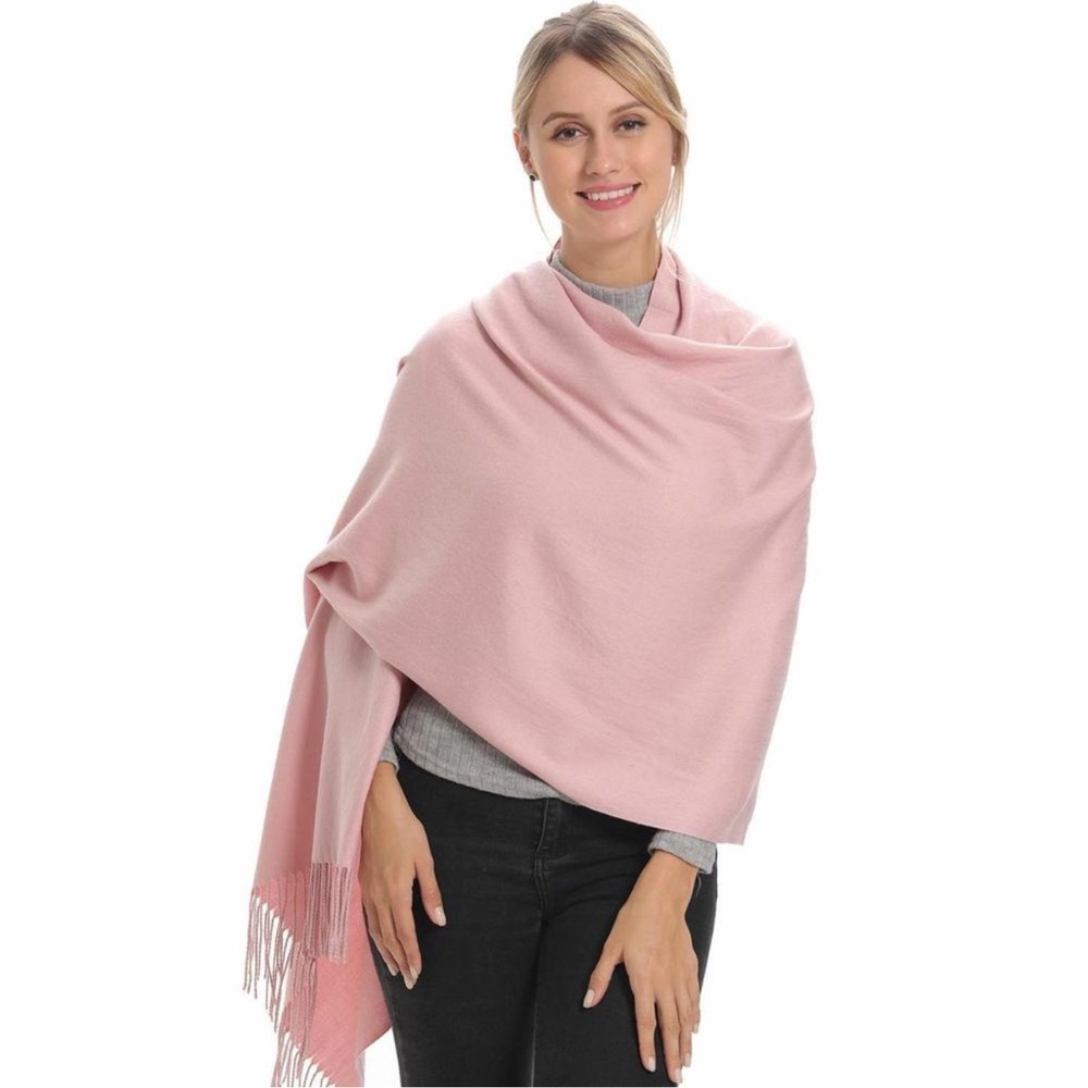 Women Pashmina Scarf Wrap Shawl, Pink Rose Wool Feeling, Fuzzy Soft, Travel🖤